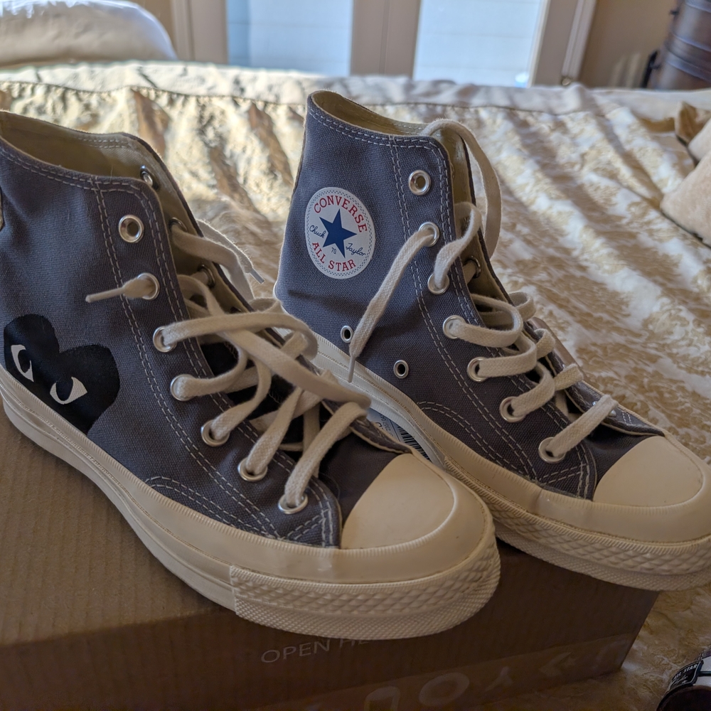 Converse Gray High-Top Sneakers with Black Heart